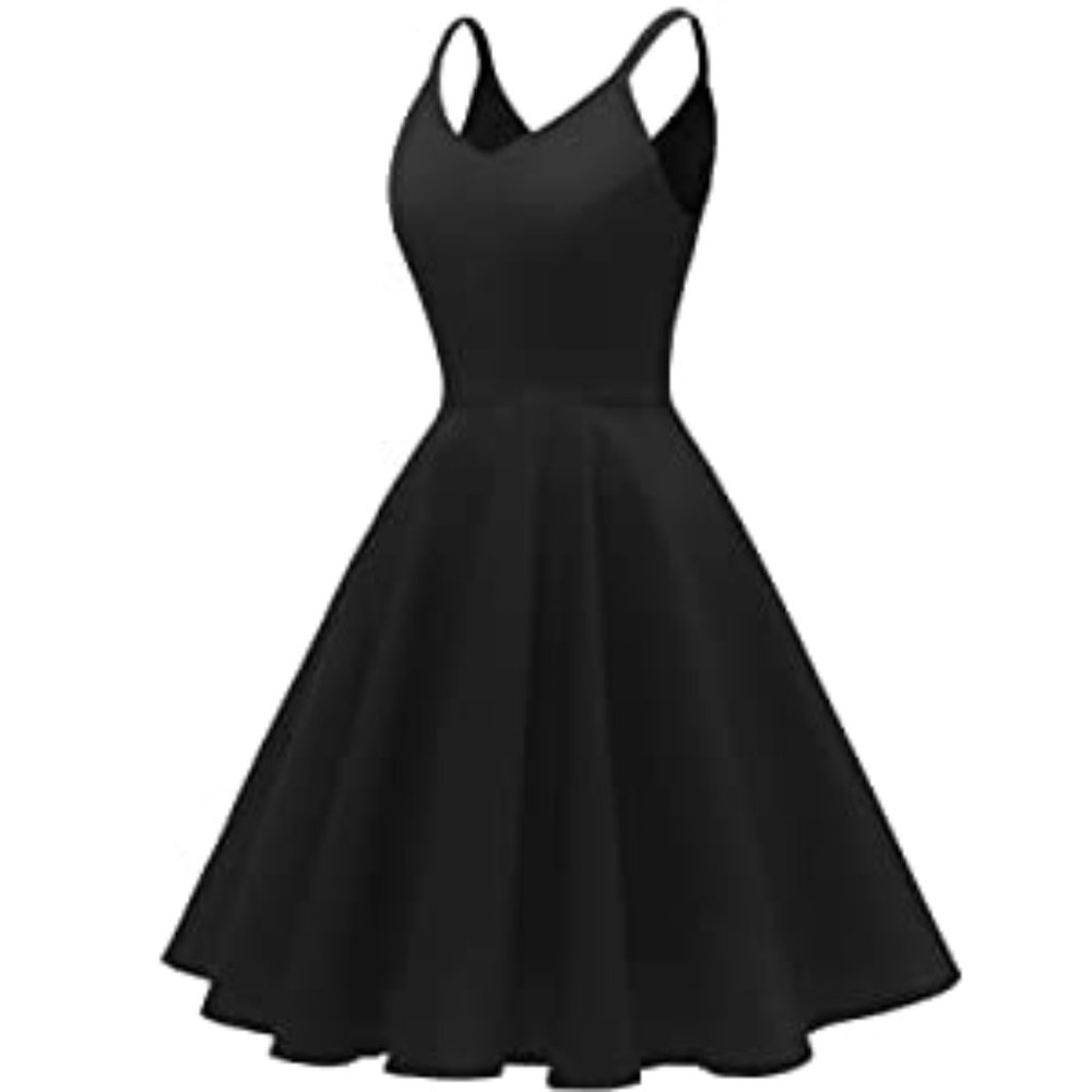 NWOT! Spaghetti Strap Empire Waist A-line Zipper Pockets 50s Style Dress 3XL Blk